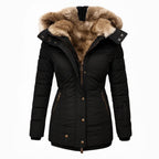 Women's Black Winter Coat, Warm Fur-Lined