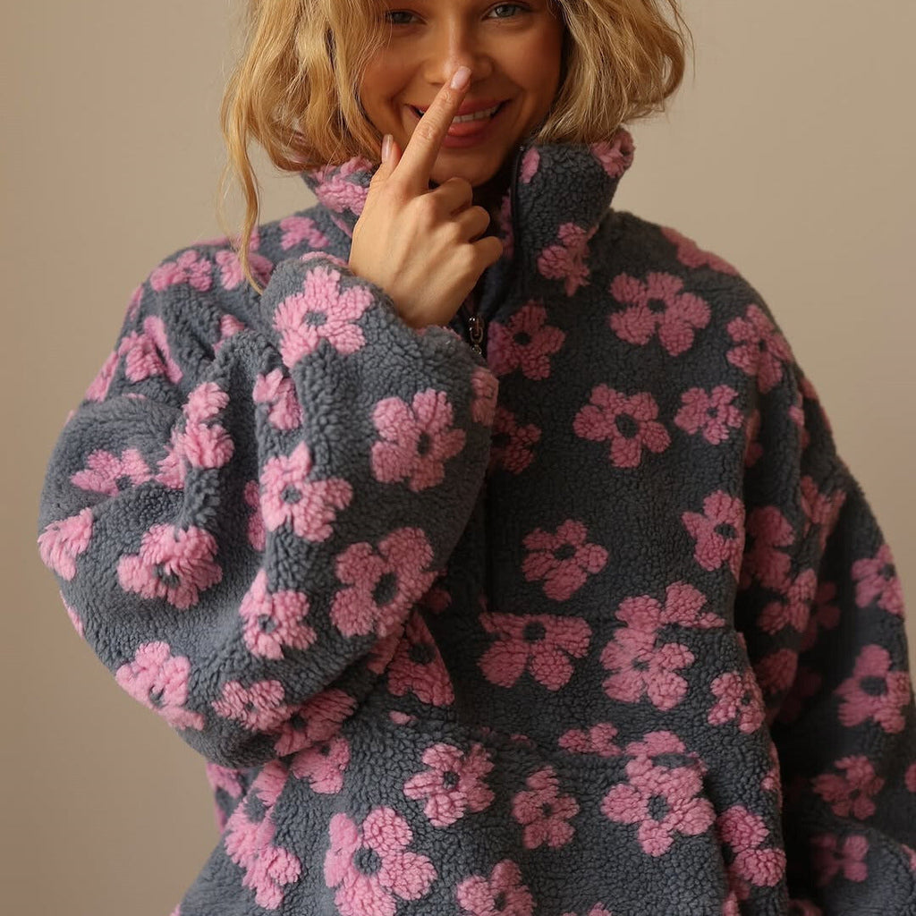 Fleece Sweater Women with Boho Bloom Design