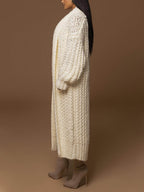 Women's Cream Knit Coat, Soft and Long