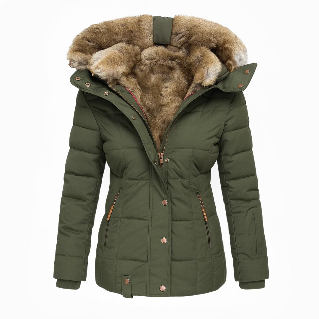 Women's Black Winter Coat, Warm Fur-Lined