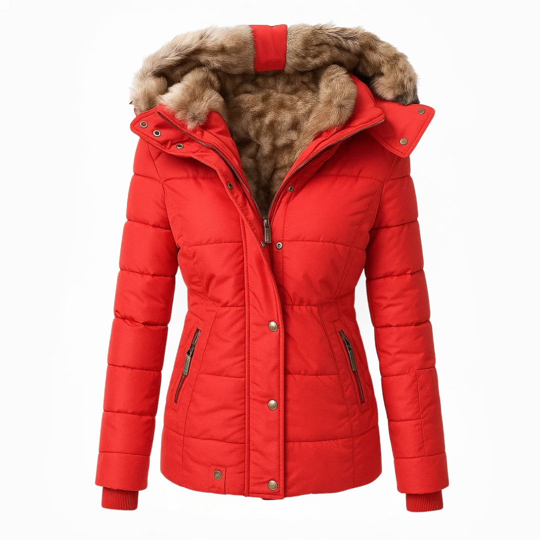 Women's Black Winter Coat, Warm Fur-Lined