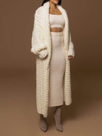 Women's Cream Knit Coat, Soft and Long