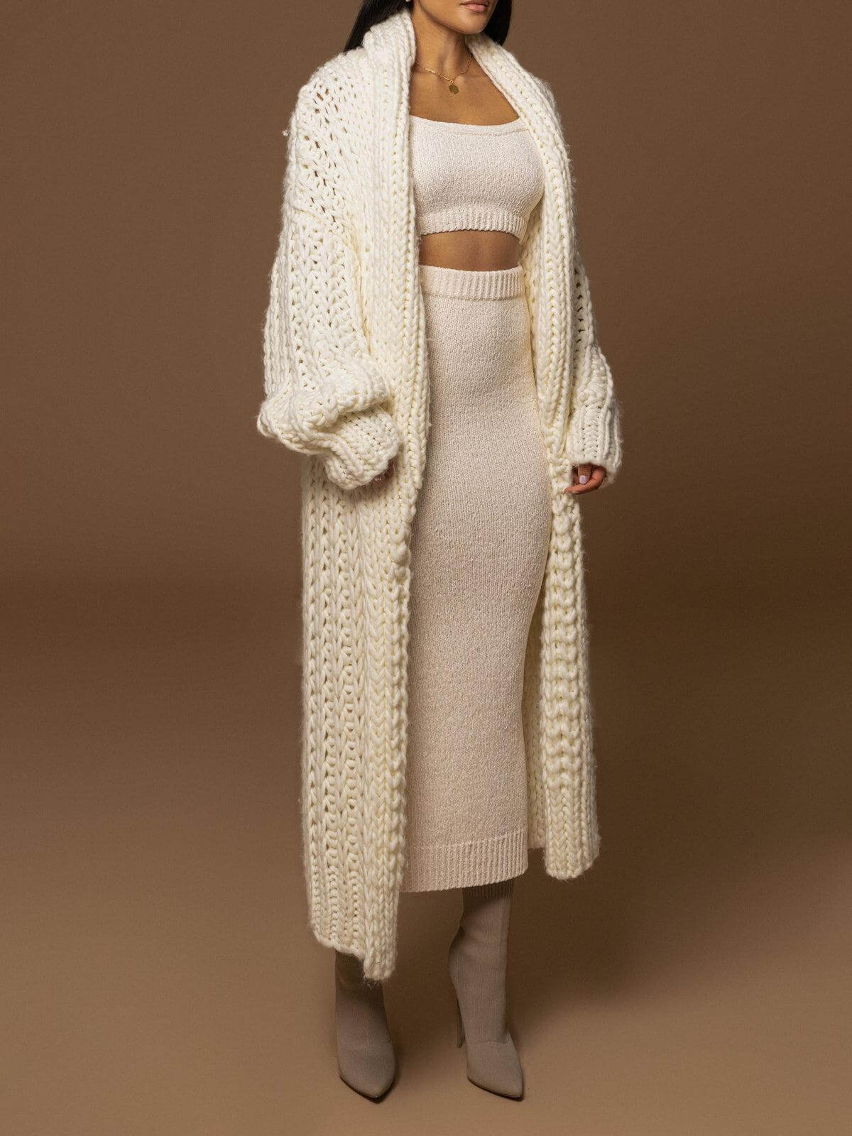 Women's Cream Knit Coat, Soft and Long