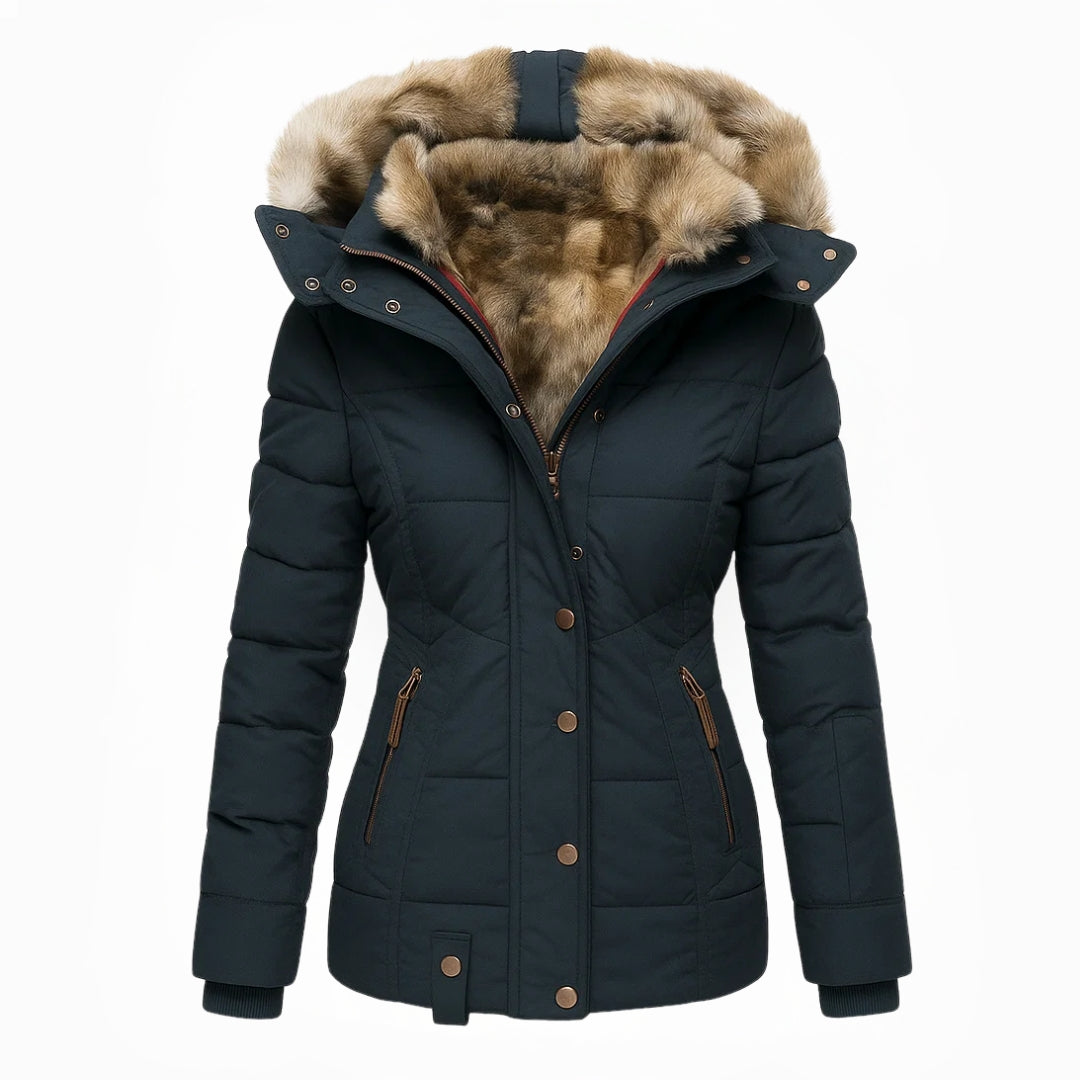 Women's Black Winter Coat, Warm Fur-Lined