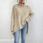 Women's Beige Turtleneck Sweater, Relaxed Fit