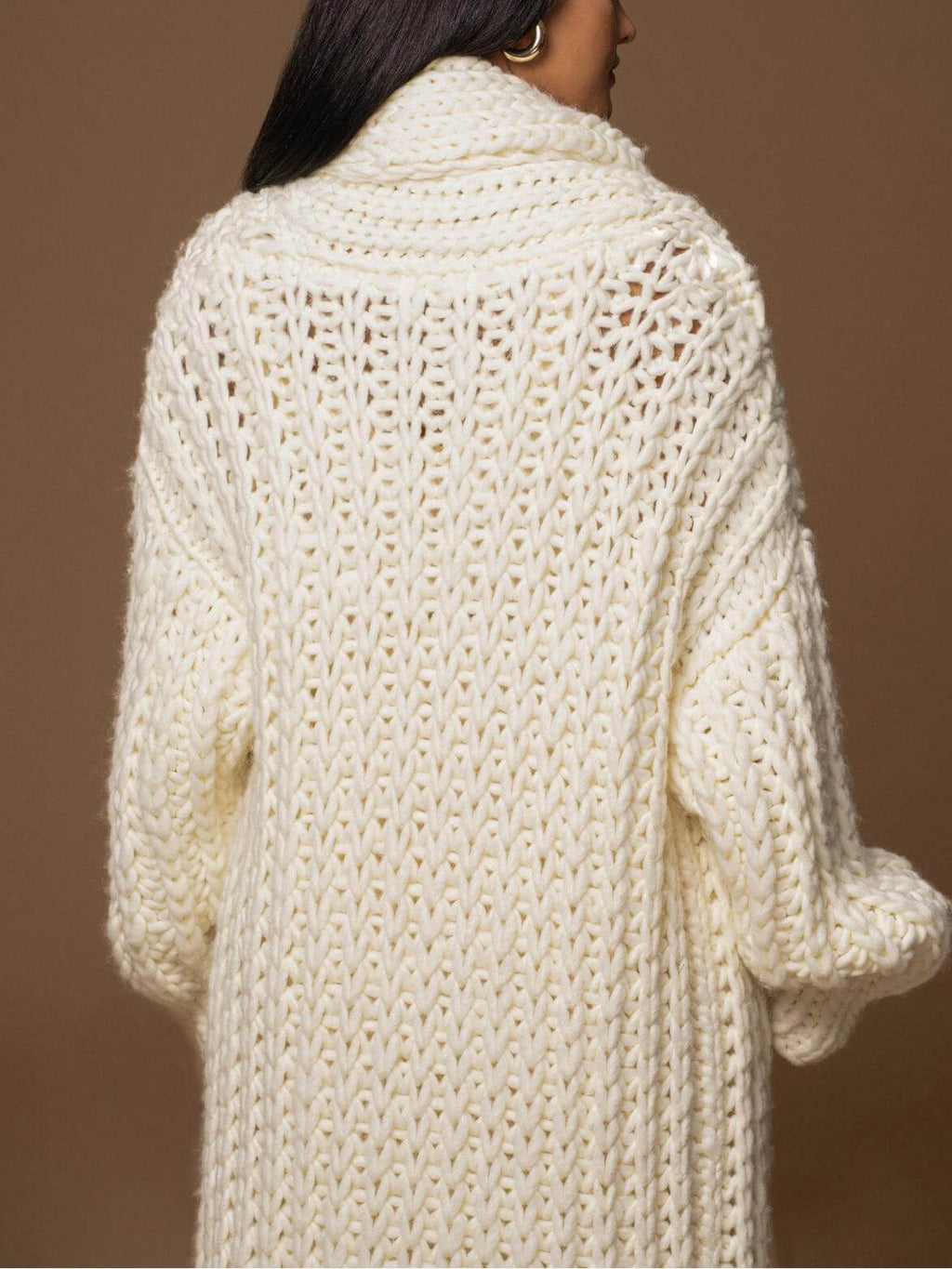 Women's Cream Knit Coat, Soft and Long