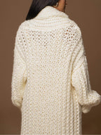 Women's Cream Knit Coat, Soft and Long