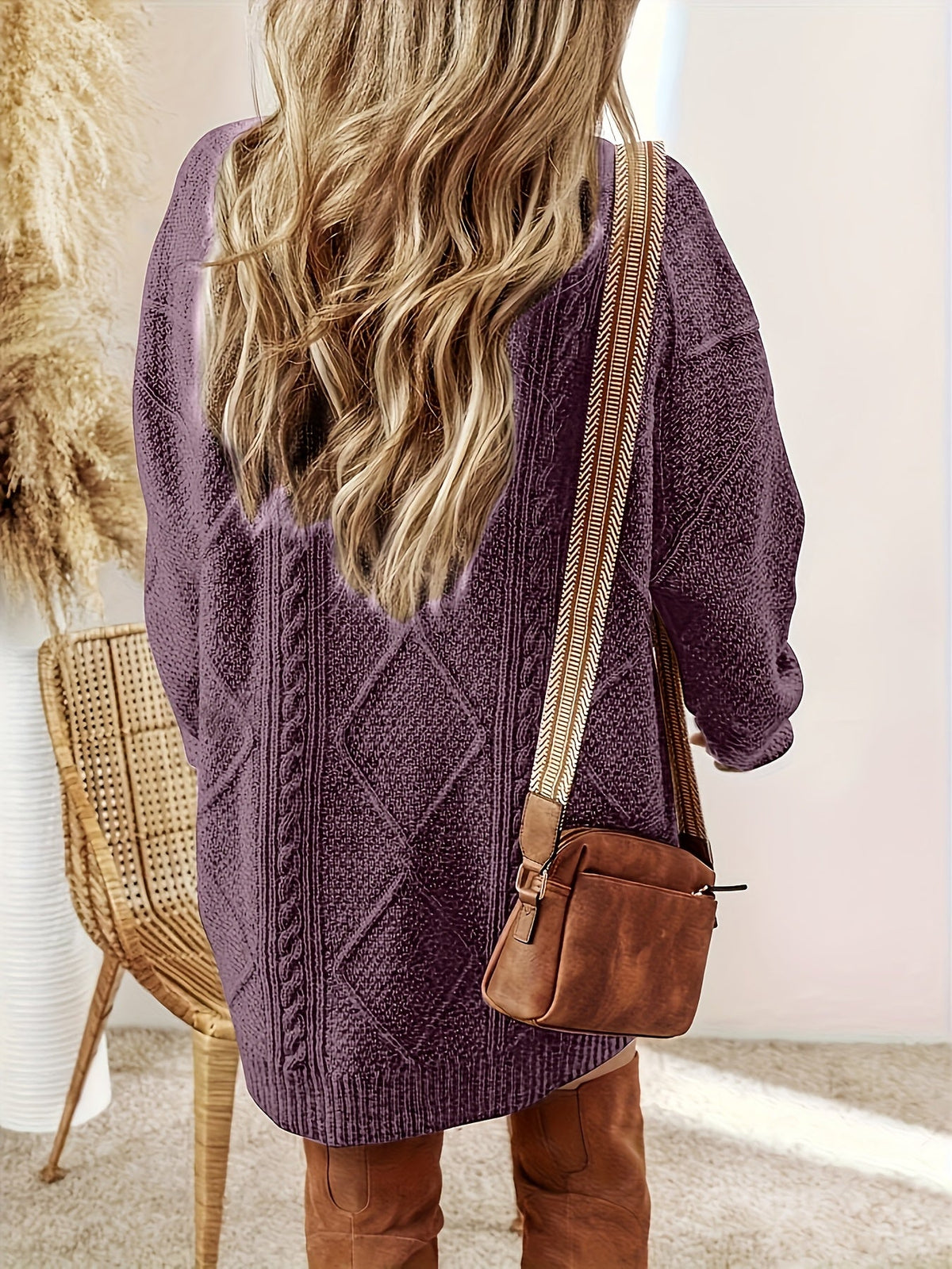 Midi Sweater Dress Women Cable Knit Long Sleeve