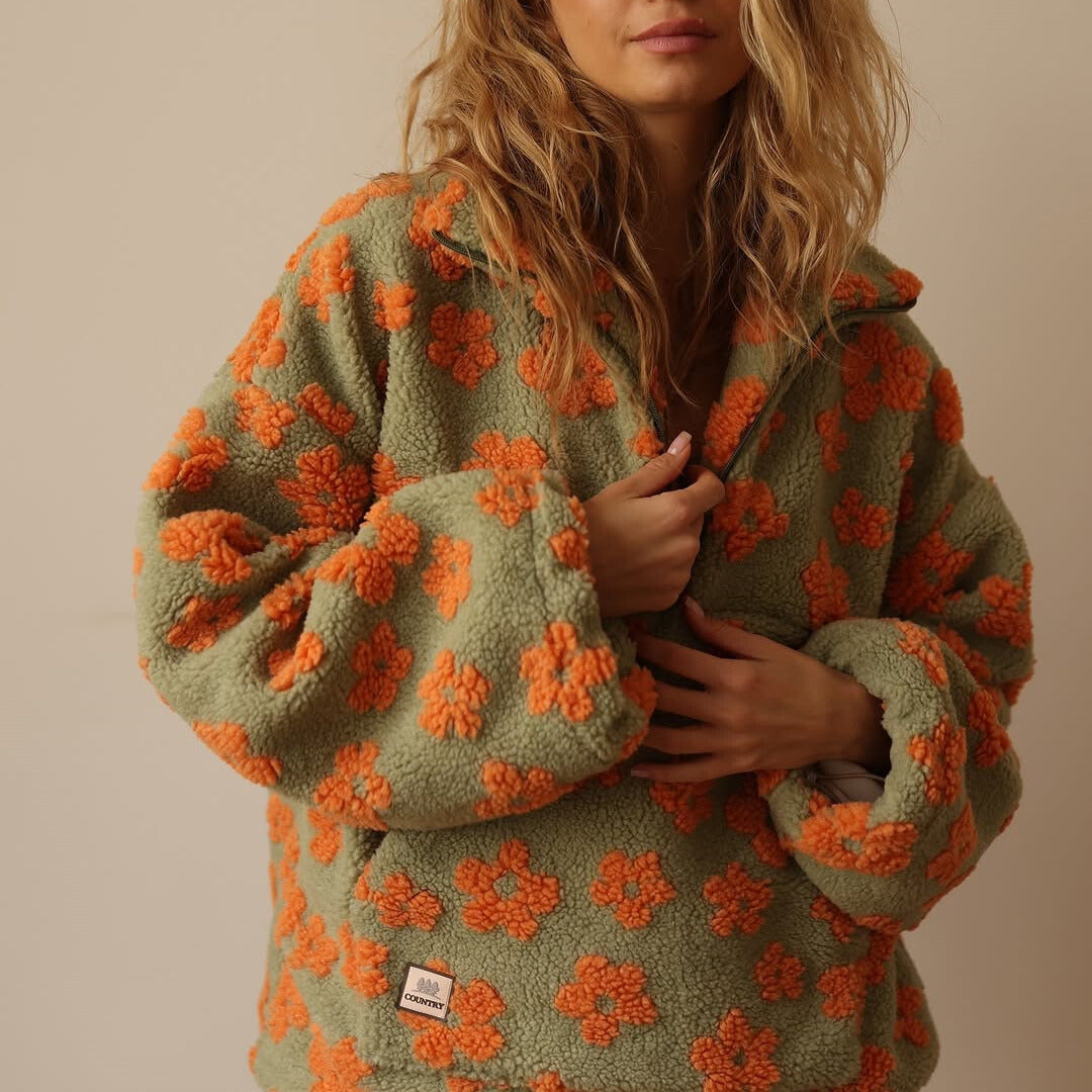 Fleece Sweater Women with Boho Bloom Design