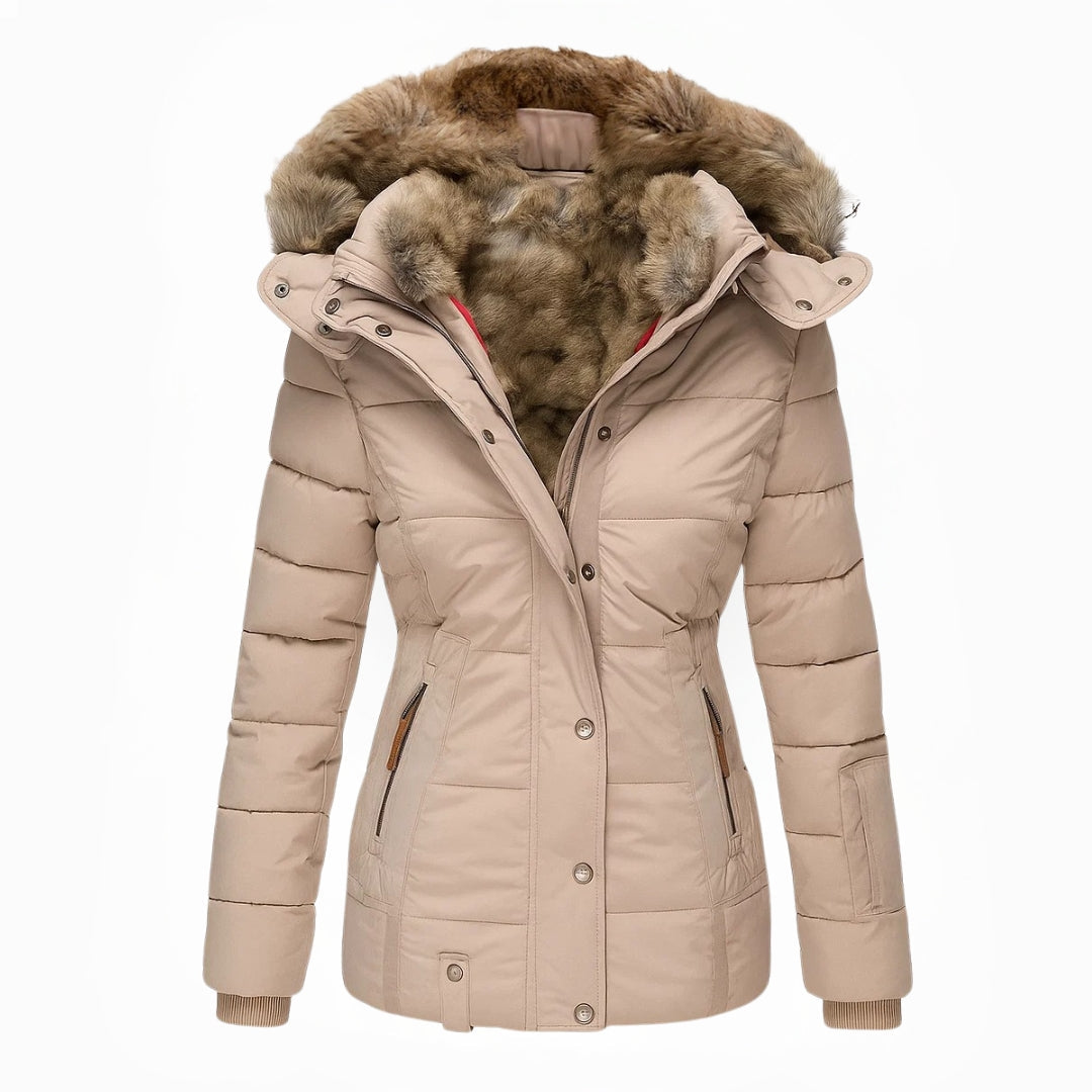 Women's Black Winter Coat, Warm Fur-Lined