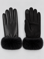Touchscreen Gloves Women Faux Fur Trim in Black
