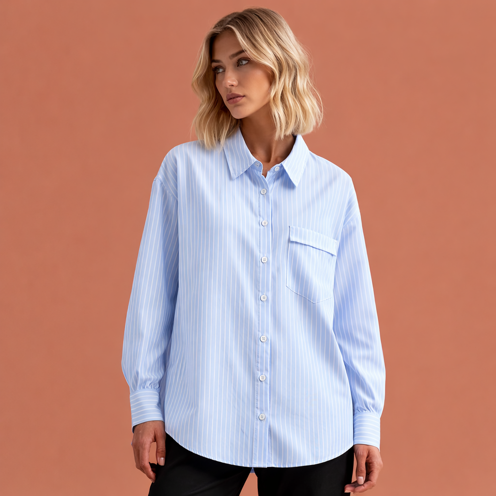 NIENKE | Women's Striped Oversized Blouse with Classic Collar and Relaxed Fit