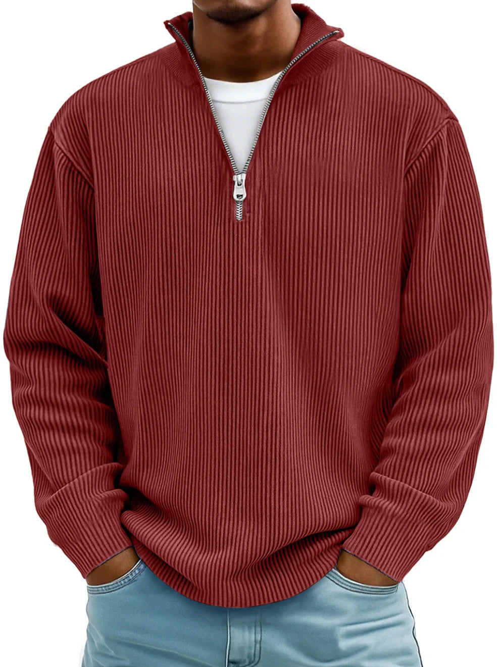 Men's Ribbed Half-Zip Sweater, Long Sleeve