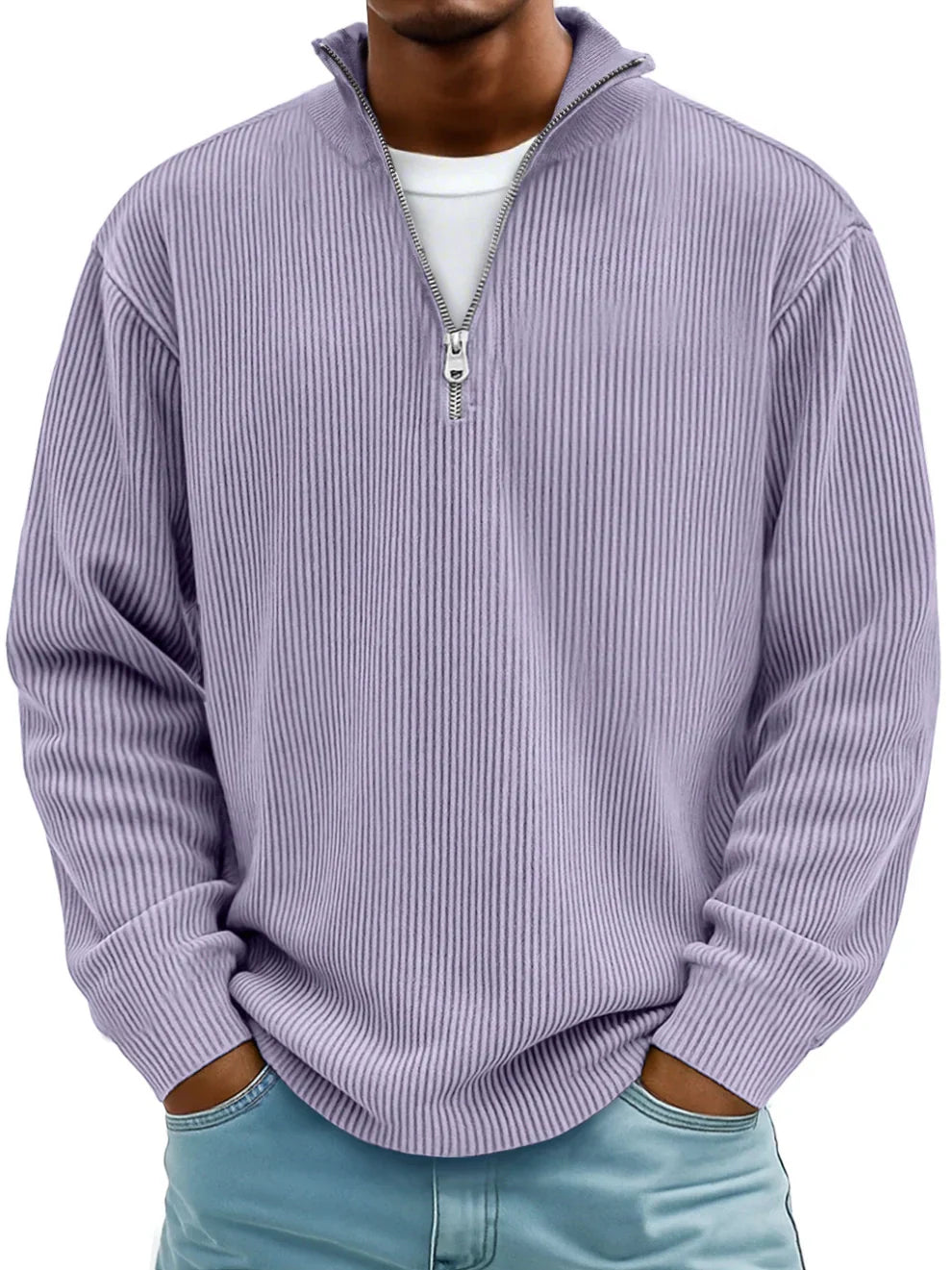 Men's Ribbed Half-Zip Sweater, Long Sleeve