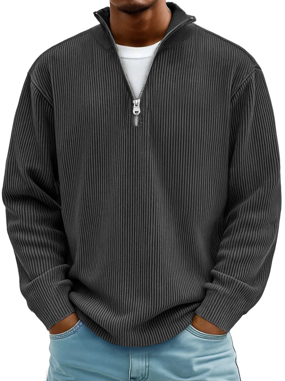 Men's Ribbed Half-Zip Sweater, Long Sleeve