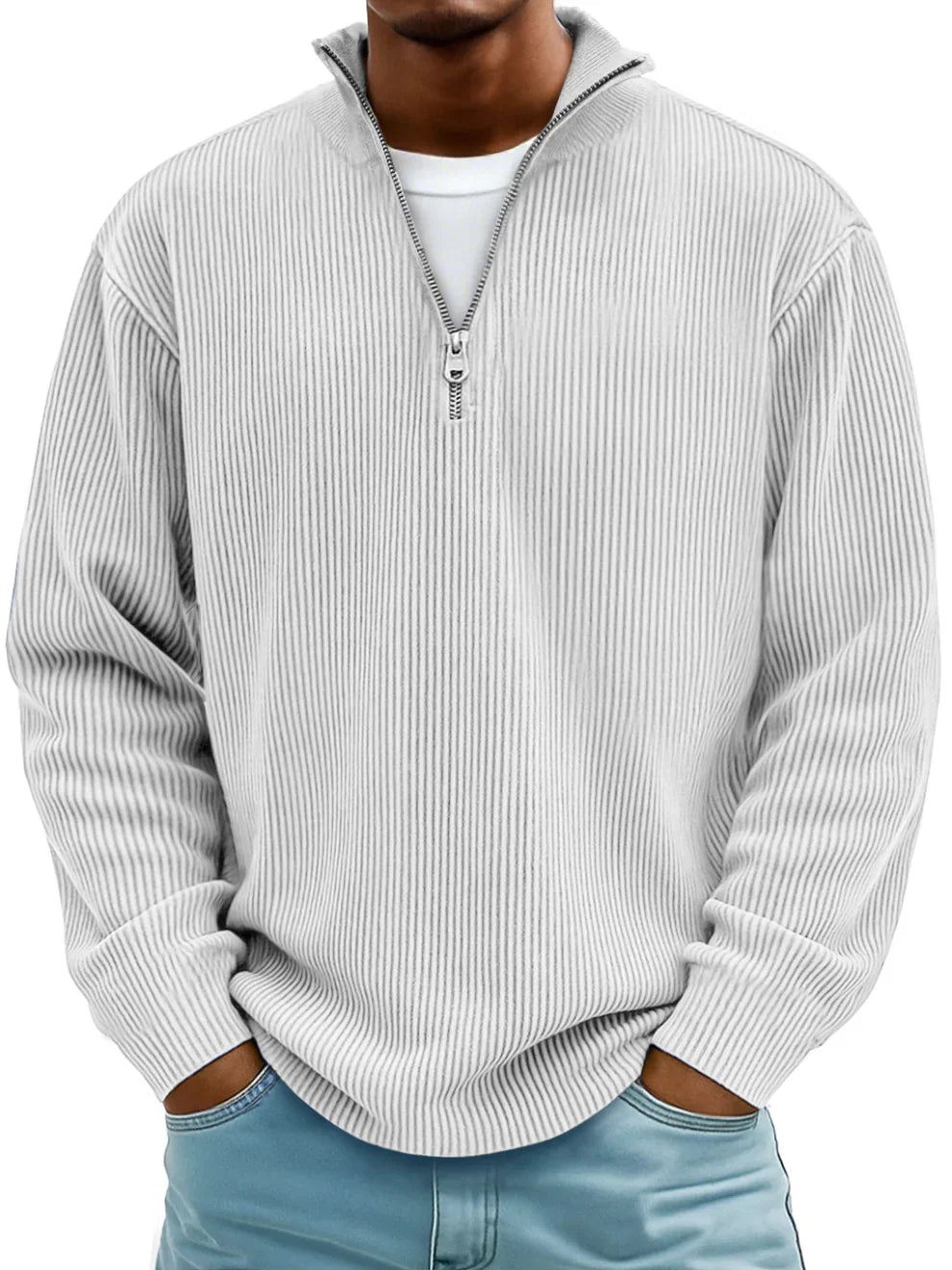 Men's Ribbed Half-Zip Sweater, Long Sleeve