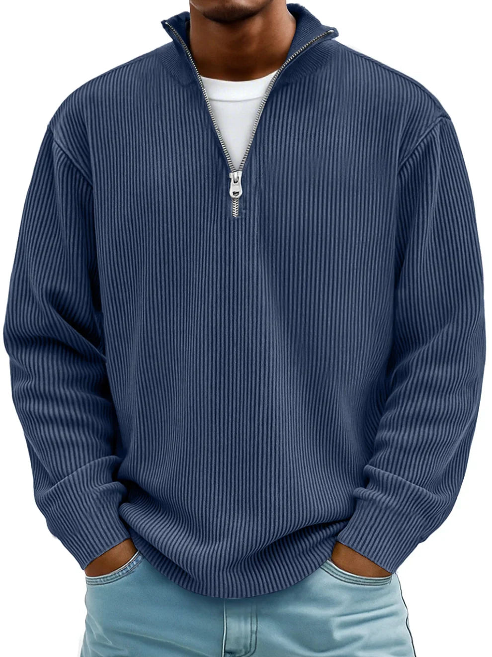 Men's Ribbed Half-Zip Sweater, Long Sleeve