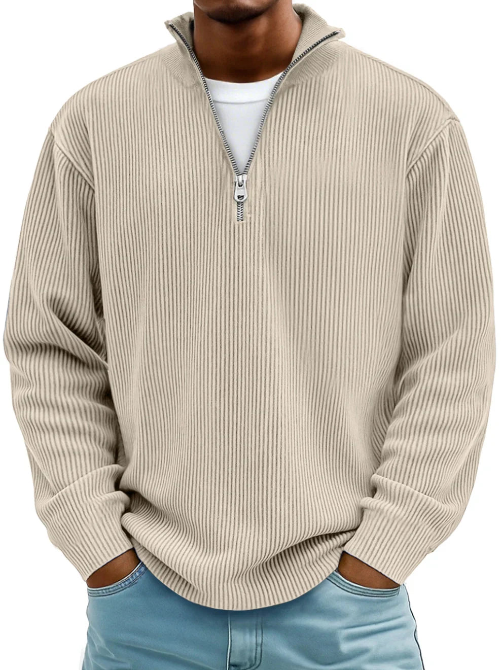 Men's Ribbed Half-Zip Sweater, Long Sleeve