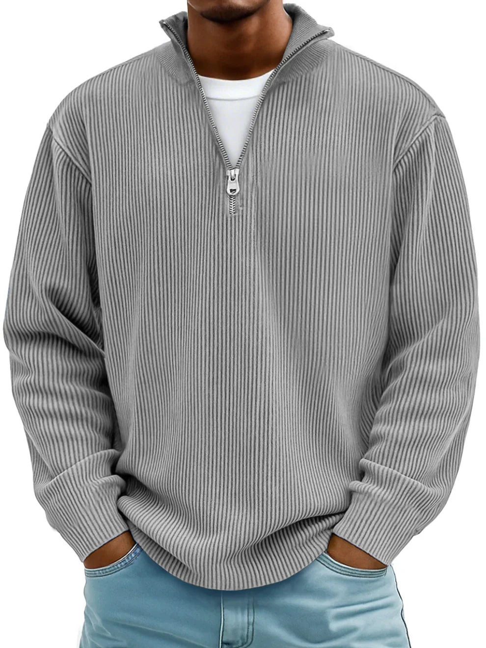 Men's Ribbed Half-Zip Sweater, Long Sleeve