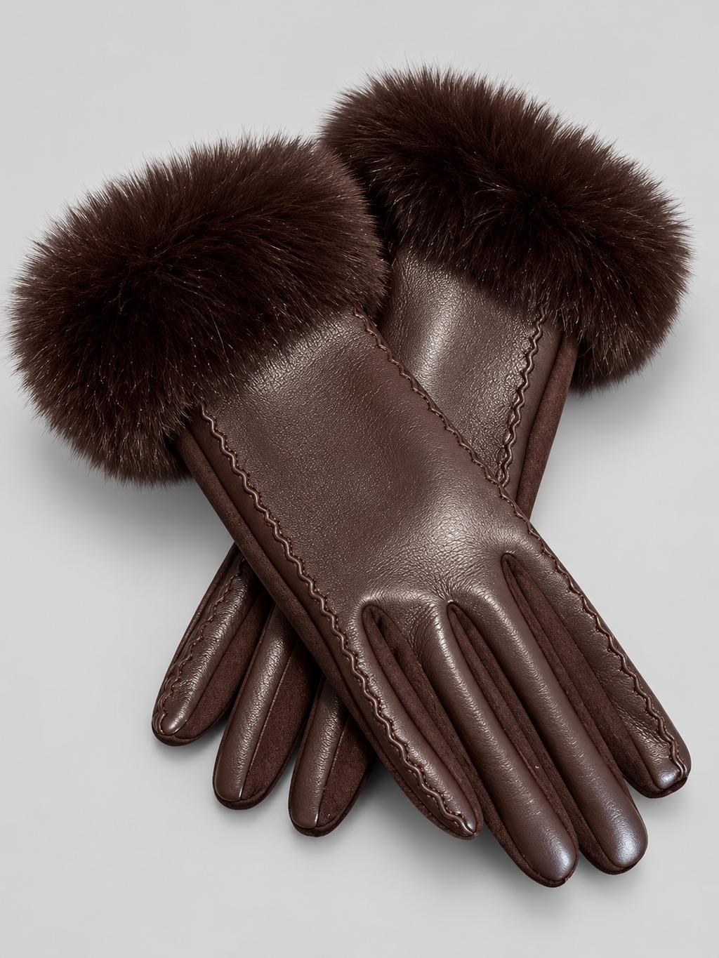 Touchscreen Gloves Women Faux Fur Trim