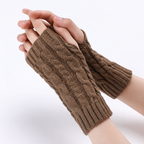Fingerless Gloves Women Chunky Cable Knit Ribbed Cuff in Brown