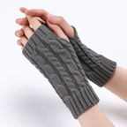 Fingerless Gloves Women Chunky Cable Knit Ribbed Cuff in Grey