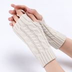 Fingerless Gloves Women Chunky Cable Knit Ribbed Cuff in White