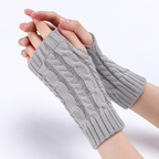 Fingerless Gloves Women Chunky Cable Knit Ribbed Cuff in Light Grey