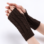 Fingerless Gloves Women Chunky Cable Knit Ribbed Cuff in Dark Brown