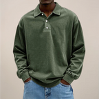 Long Sleeve Polo Men Button Placket Relaxed Fit