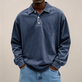 Long Sleeve Polo Men Button Placket Relaxed Fit