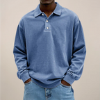 Long Sleeve Polo Men Button Placket Relaxed Fit