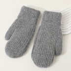 Winter Mittens Women Fluffy Knit Ribbed Cuff in Grey