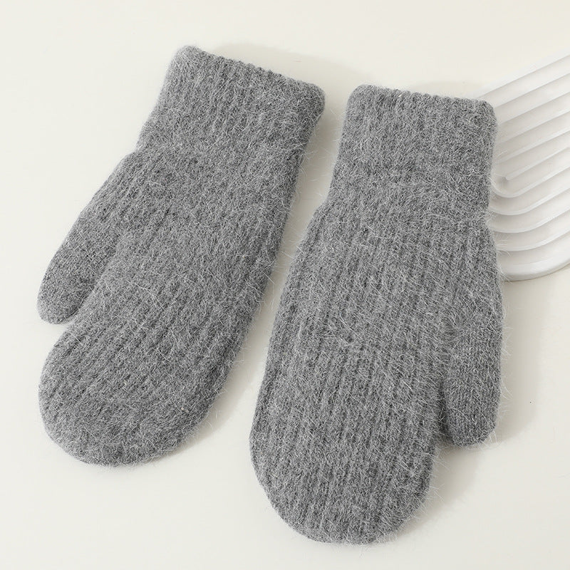 Winter Mittens Women Fluffy Knit Ribbed Cuff in Grey