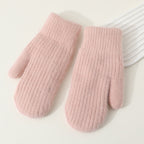 Winter Mittens Women Fluffy Knit Ribbed Cuff in Pink