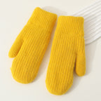 Winter Mittens Women Fluffy Knit Ribbed Cuff in Yellow