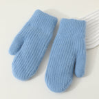 Winter Mittens Women Fluffy Knit Ribbed Cuff in Blue