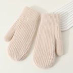 Winter Mittens Women Fluffy Knit Ribbed Cuff in Beige