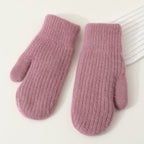 Winter Mittens Women Fluffy Knit Ribbed Cuff in Mauve