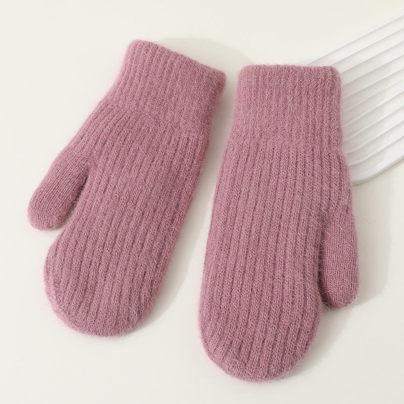 Winter Mittens Women Fluffy Knit Ribbed Cuff in Mauve