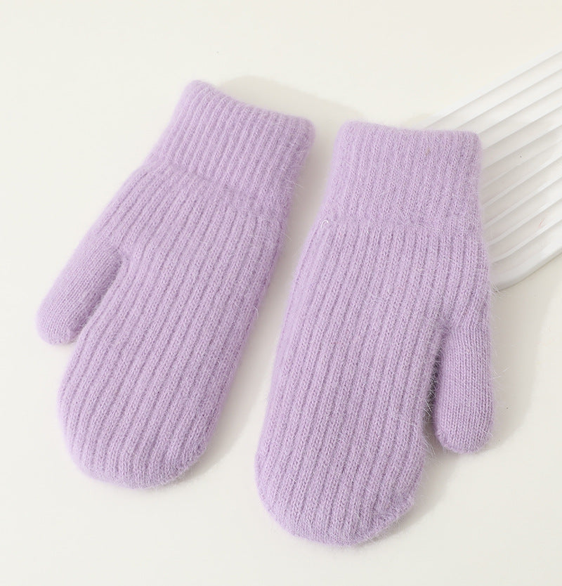Winter Mittens Women Fluffy Knit Ribbed Cuff in Lilac