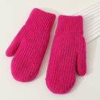 Winter Mittens Women Fluffy Knit Ribbed Cuff in Hot Pink