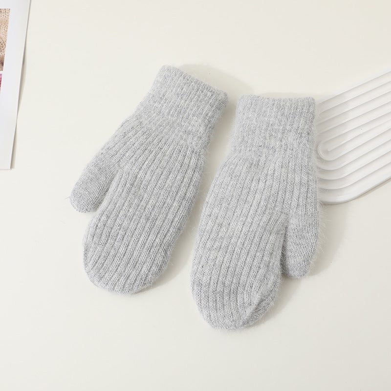 Winter Mittens Women Fluffy Knit Ribbed Cuff in Light Grey