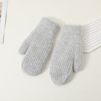 Winter Mittens Women Fluffy Knit Ribbed Cuff in Light Grey