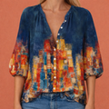 MIREYA | Women's Printed Blouse with V-Neck and Button Closure