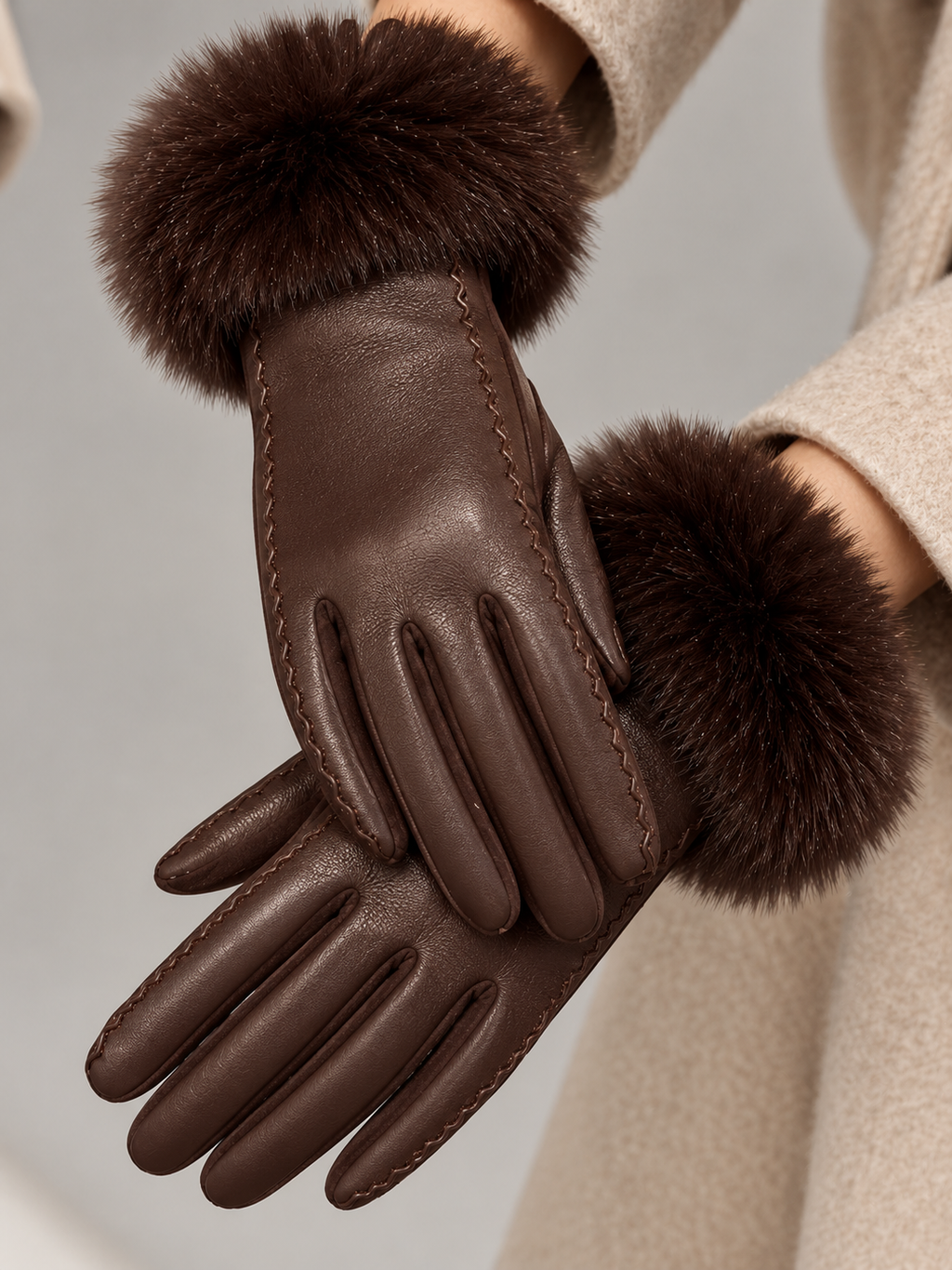 Touchscreen Gloves Women Faux Fur Trim
