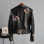 Faux Leather Jacket Women with Embroidery