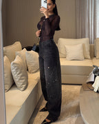 TIRZA Glam Wide-Leg Jeans with Rhinestone Details
