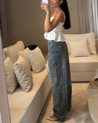 TIRZA Glam Wide-Leg Jeans with Rhinestone Details