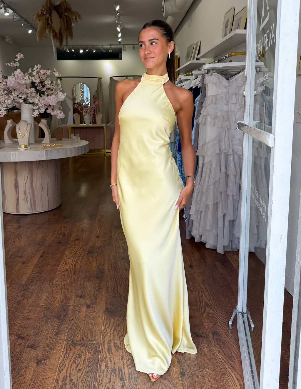 ZEYNEP Elegant Satin Halter Maxi Dress